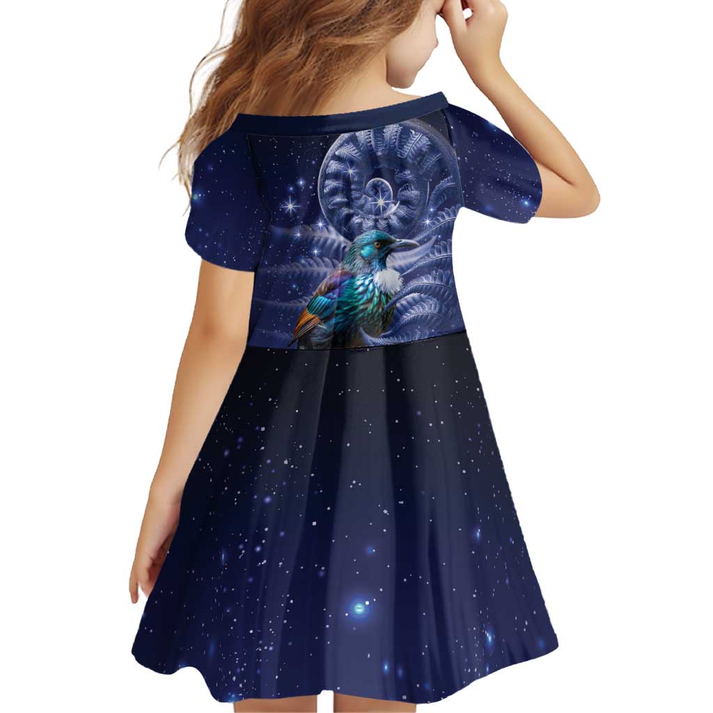 Tui Bird Matariki Galaxy Family Matching Puletasi and Hawaiian Shirt Koru Silver Fern Aotearoa