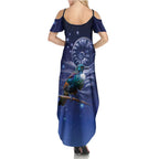 Tui Bird Matariki Galaxy Family Matching Summer Maxi Dress and Hawaiian Shirt Koru Silver Fern Aotearoa
