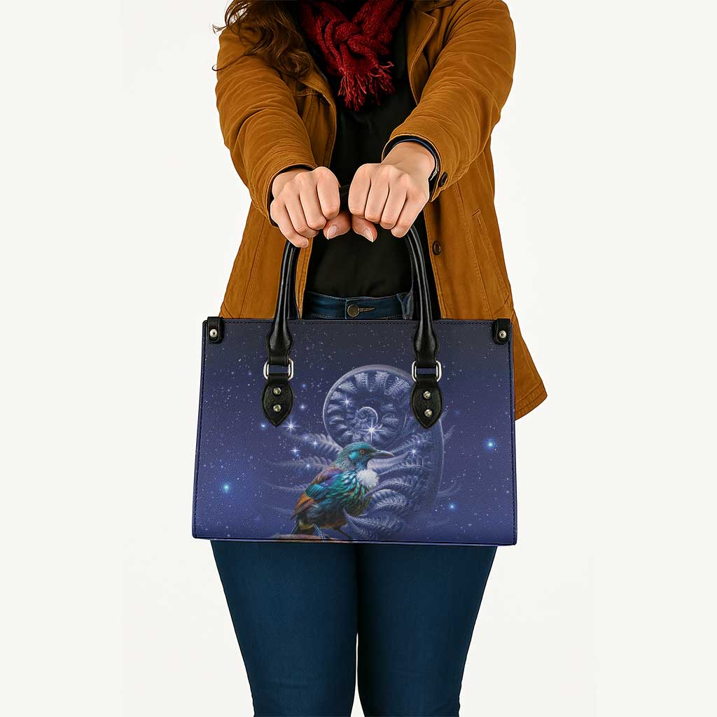 Tui Bird Matariki Galaxy Leather Bag Koru Silver Fern Aotearoa