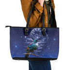 Tui Bird Matariki Galaxy Leather Tote Bag Koru Silver Fern Aotearoa