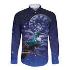 Tui Bird Matariki Galaxy Long Sleeve Button Shirt Koru Silver Fern Aotearoa
