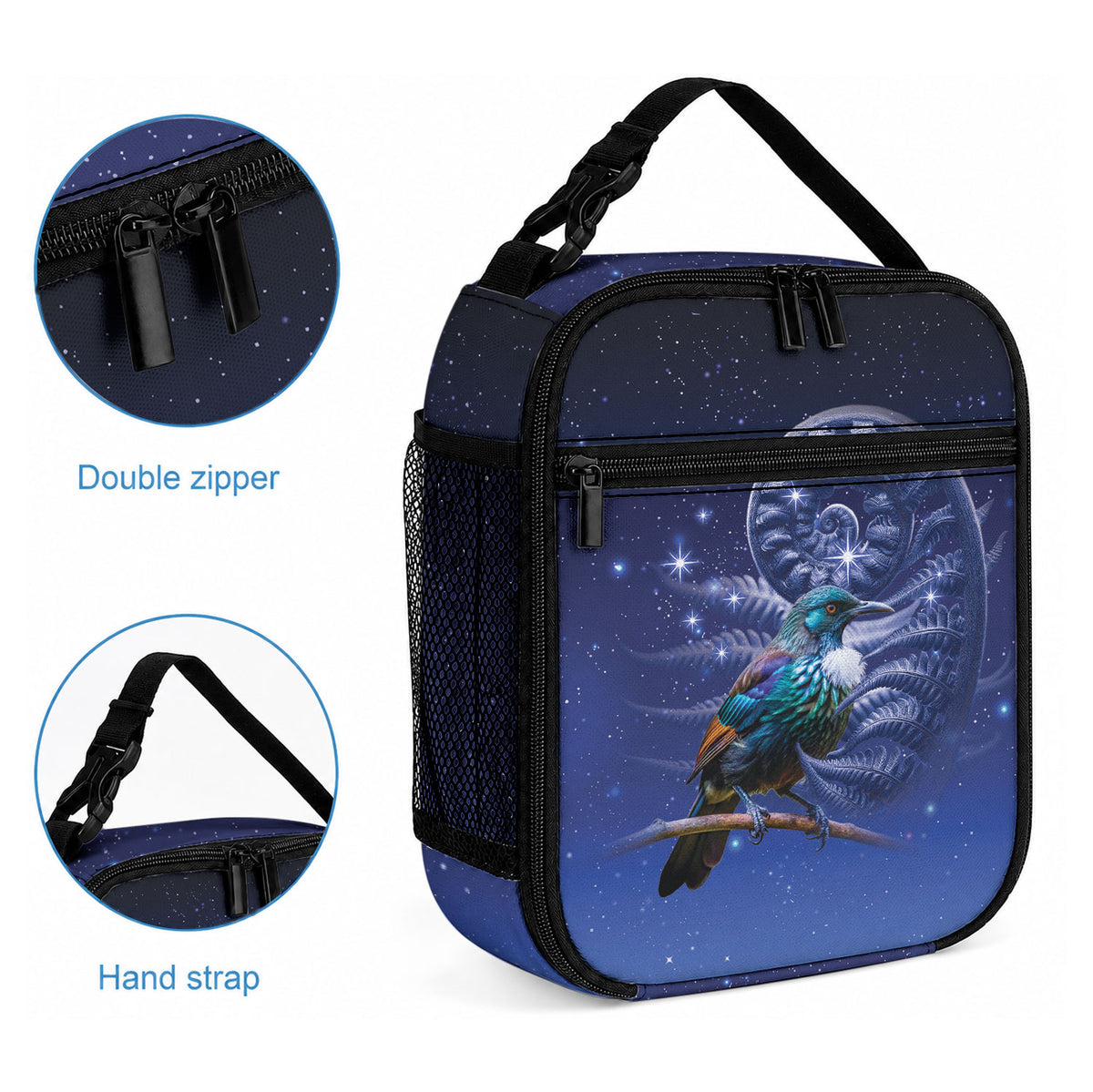 Tui Bird Matariki Galaxy Lunch Bag Koru Silver Fern Aotearoa