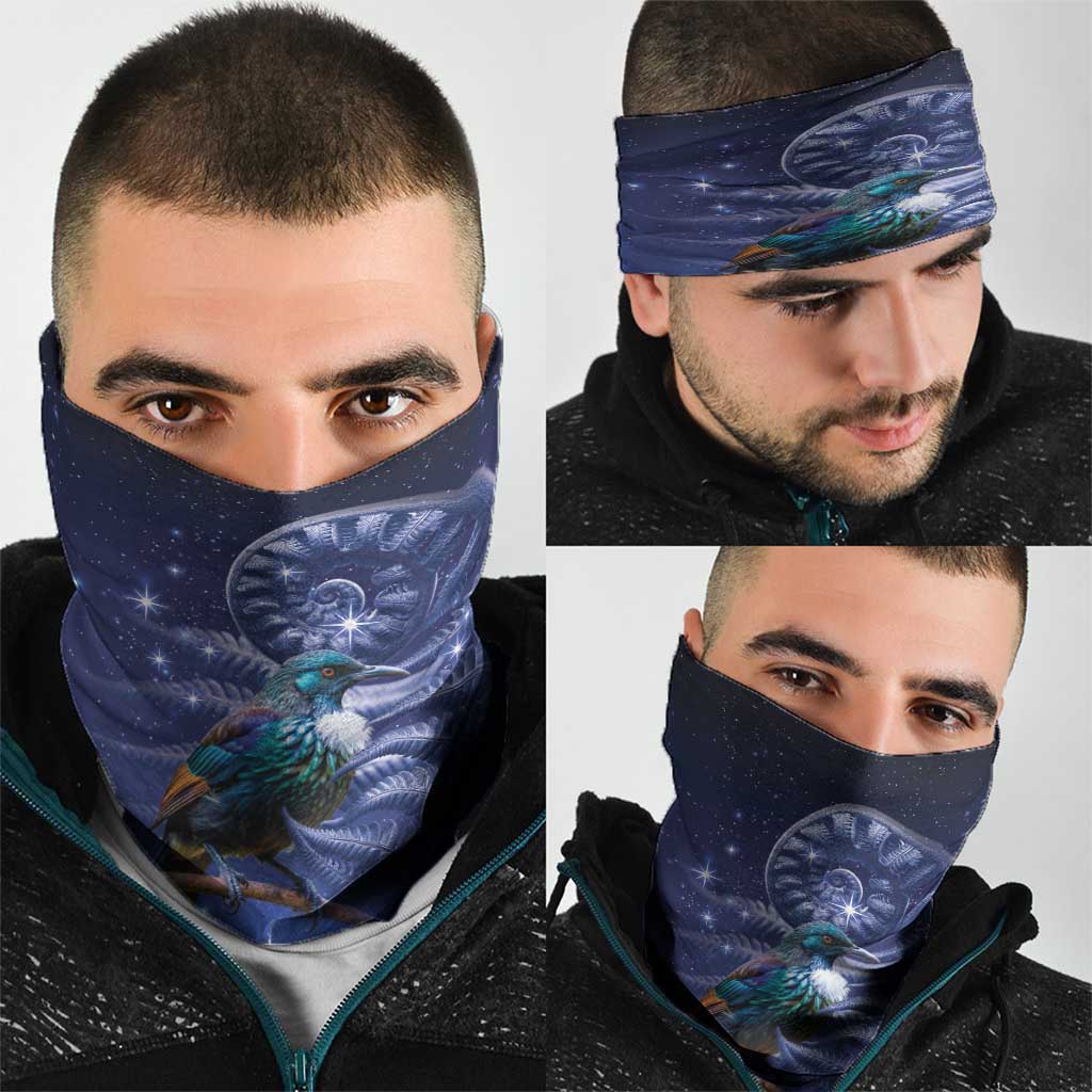 Tui Bird Matariki Galaxy Neck Gaiter Koru Silver Fern Aotearoa