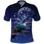 Tui Bird Matariki Galaxy Polo Shirt Koru Silver Fern Aotearoa