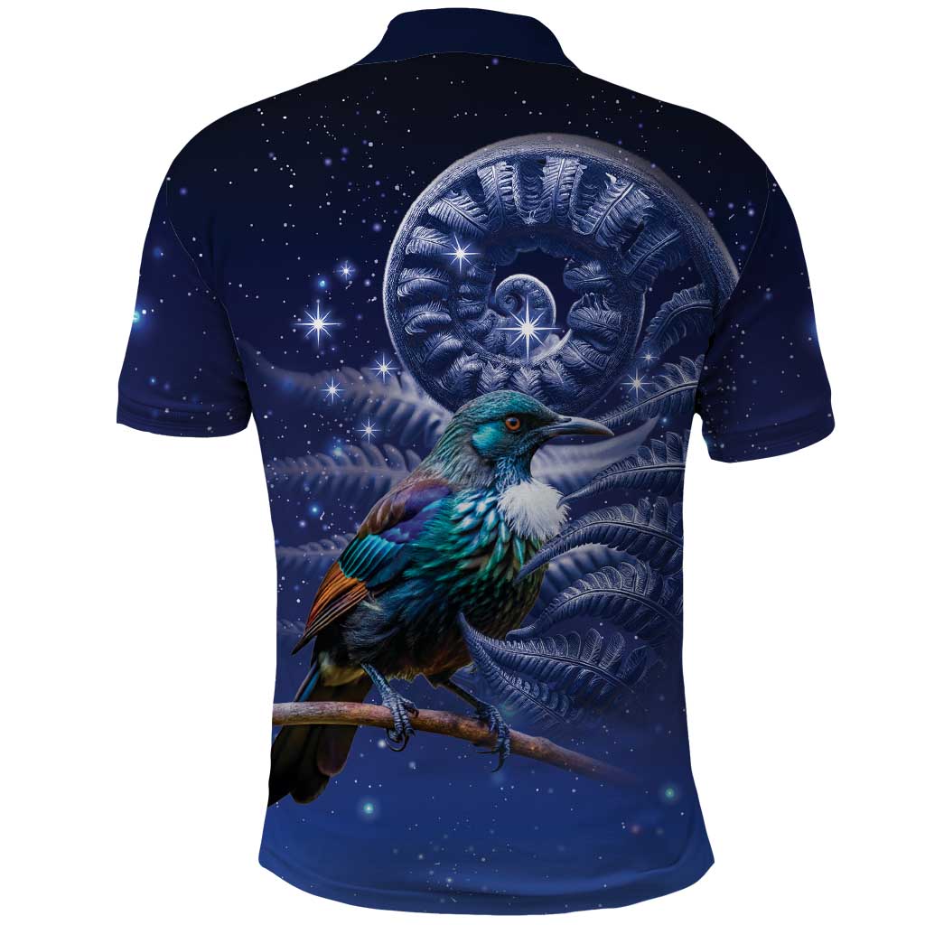 Tui Bird Matariki Galaxy Polo Shirt Koru Silver Fern Aotearoa