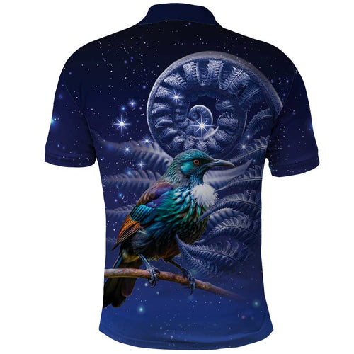 Tui Bird Matariki Galaxy Polo Shirt Koru Silver Fern Aotearoa