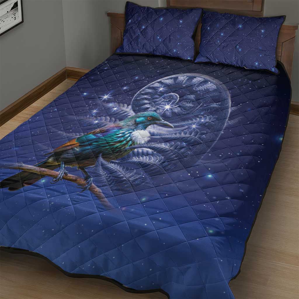 Tui Bird Matariki Galaxy Quilt Bed Set Koru Silver Fern Aotearoa
