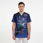 Tui Bird Matariki Galaxy Scrub Top Koru Silver Fern Aotearoa