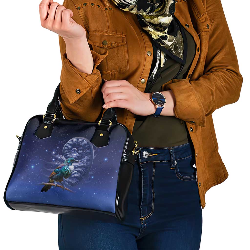 Tui Bird Matariki Galaxy Shoulder Handbag Koru Silver Fern Aotearoa