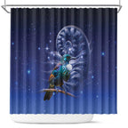 Tui Bird Matariki Galaxy Shower Curtain Koru Silver Fern Aotearoa