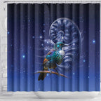 Tui Bird Matariki Galaxy Shower Curtain Koru Silver Fern Aotearoa