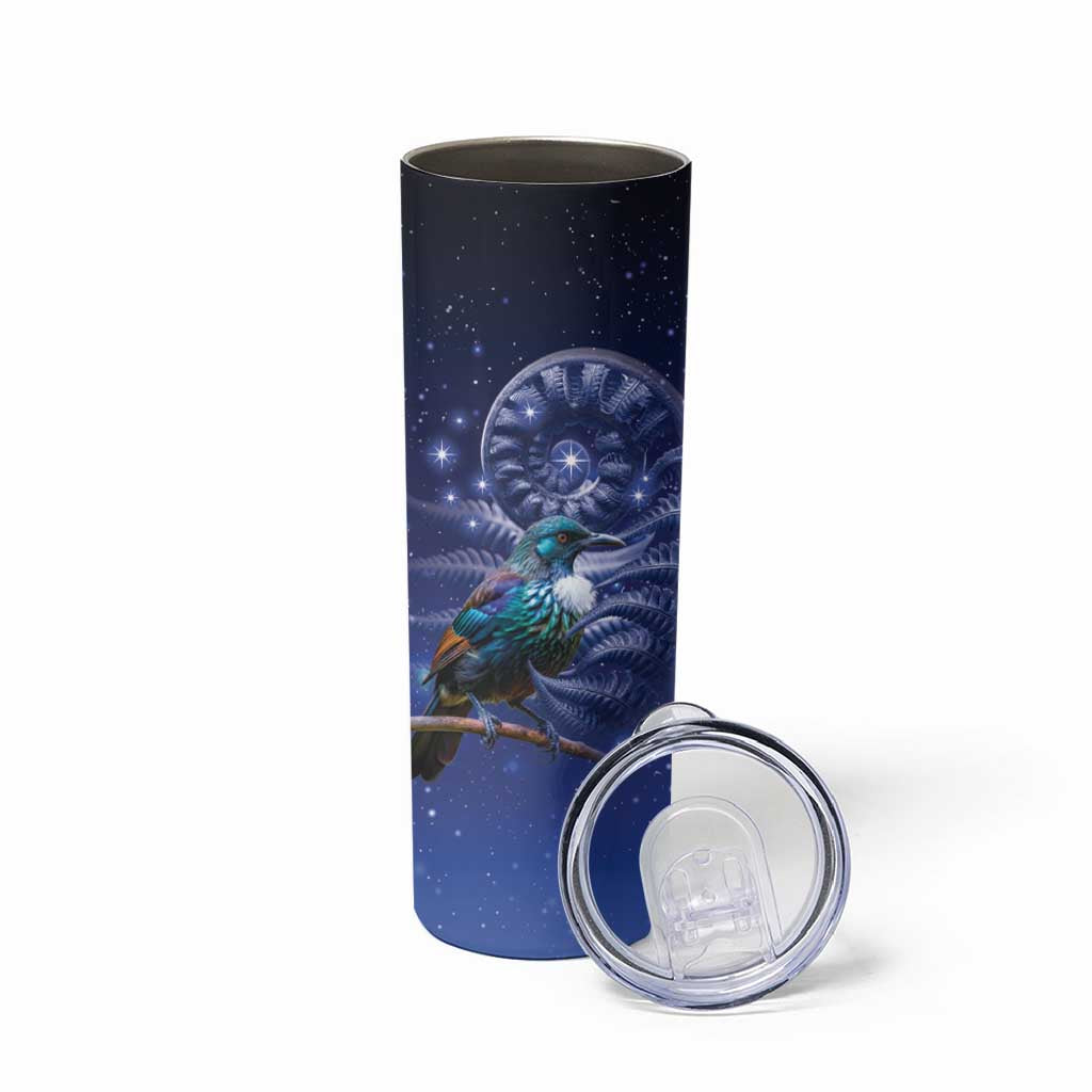 Tui Bird Matariki Galaxy Skinny Tumbler Koru Silver Fern Aotearoa