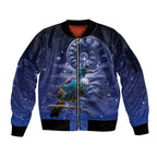 Tui Bird Matariki Galaxy Sleeve Zip Bomber Jacket Koru Silver Fern Aotearoa