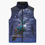 Tui Bird Matariki Galaxy Sleeveless Puffer Jacket Koru Silver Fern Aotearoa