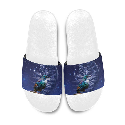 Tui Bird Matariki Galaxy Slide Sandals Koru Silver Fern Aotearoa