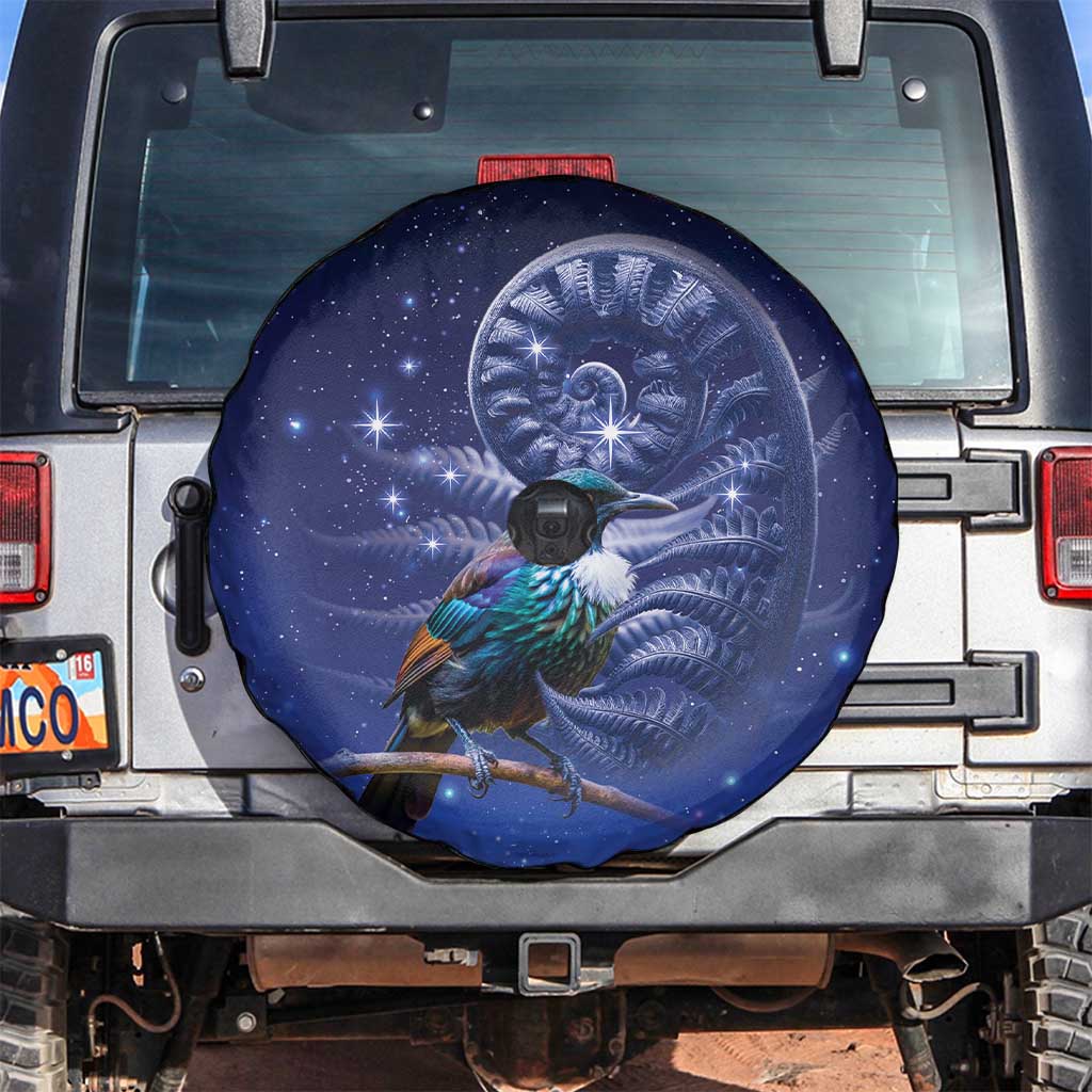 Tui Bird Matariki Galaxy Spare Tire Cover Koru Silver Fern Aotearoa