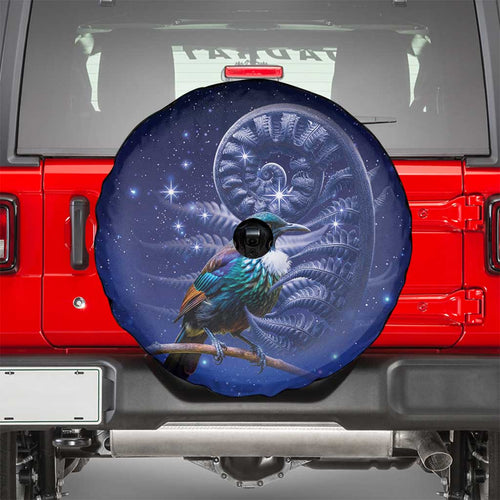 Tui Bird Matariki Galaxy Spare Tire Cover Koru Silver Fern Aotearoa
