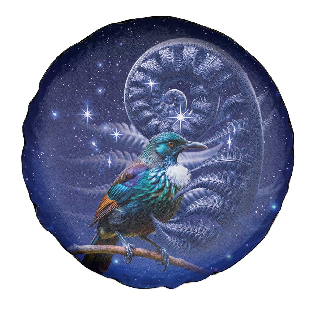 Tui Bird Matariki Galaxy Spare Tire Cover Koru Silver Fern Aotearoa