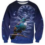 Tui Bird Matariki Galaxy Sweatshirt Koru Silver Fern Aotearoa