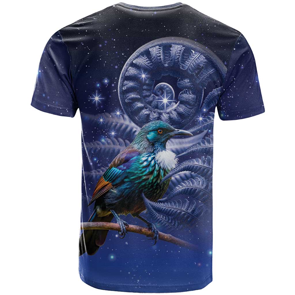 Tui Bird Matariki Galaxy T Shirt Koru Silver Fern Aotearoa