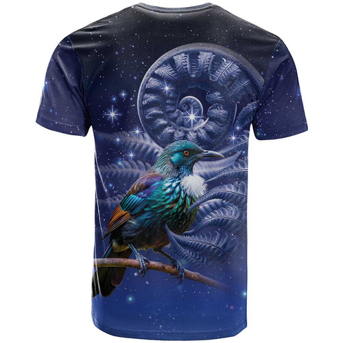 Tui Bird Matariki Galaxy T Shirt Koru Silver Fern Aotearoa