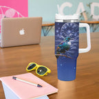 Tui Bird Matariki Galaxy Tumbler With Handle Koru Silver Fern Aotearoa