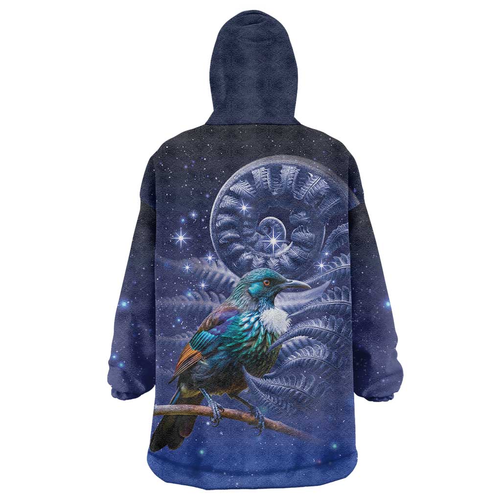 Tui Bird Matariki Galaxy Wearable Blanket Hoodie Koru Silver Fern Aotearoa