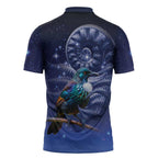 Tui Bird Matariki Galaxy Zipper Polo Shirt Koru Silver Fern Aotearoa