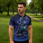Tui Bird Matariki Galaxy Zipper Polo Shirt Koru Silver Fern Aotearoa