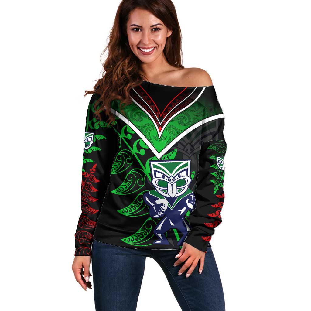 Personalised New Zealand Rugby Silver Fern Off Shoulder Sweater The Maori Warriors LT9