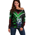 Personalised New Zealand Rugby Silver Fern Off Shoulder Sweater The Maori Warriors LT9