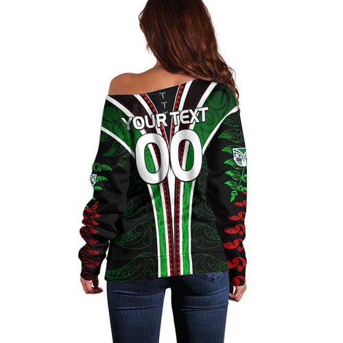 Personalised New Zealand Rugby Silver Fern Off Shoulder Sweater The Maori Warriors LT9