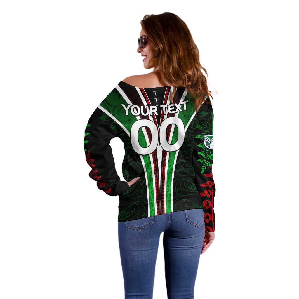 Personalised New Zealand Rugby Silver Fern Off Shoulder Sweater The Maori Warriors LT9