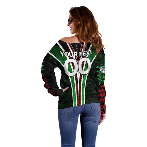 Personalised New Zealand Rugby Silver Fern Off Shoulder Sweater The Maori Warriors LT9