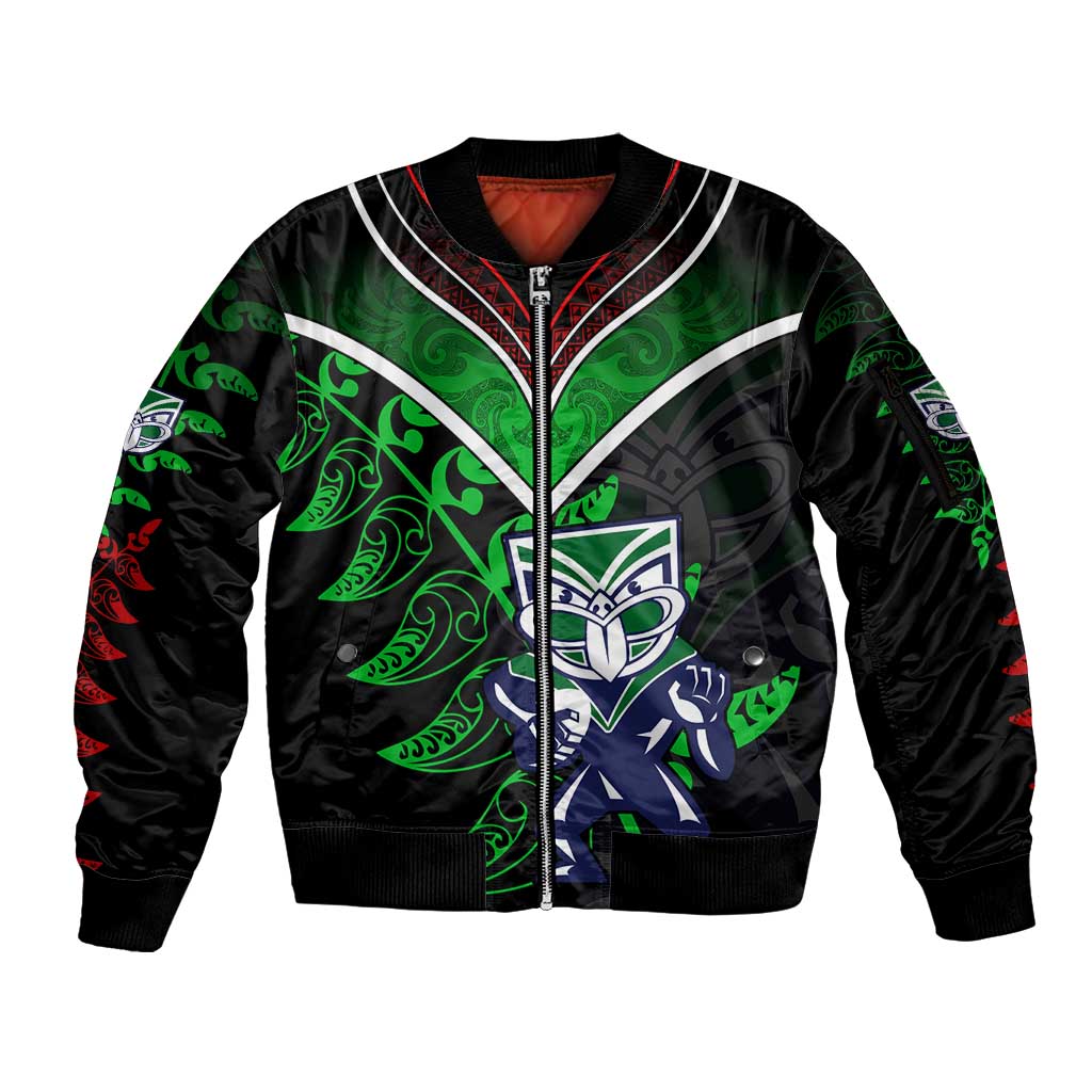 Personalised New Zealand Rugby Silver Fern Sleeve Zip Bomber Jacket The Maori Warriors LT9