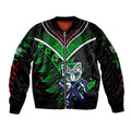 Personalised New Zealand Rugby Silver Fern Sleeve Zip Bomber Jacket The Maori Warriors LT9