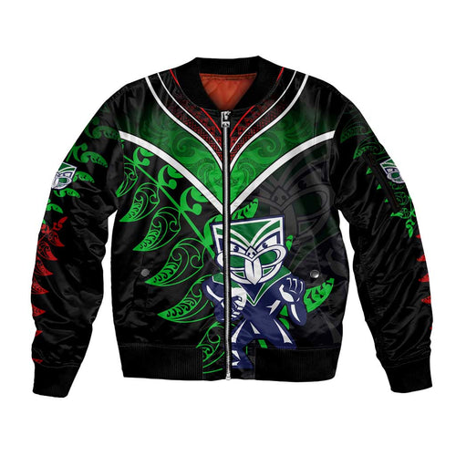 Personalised New Zealand Rugby Silver Fern Sleeve Zip Bomber Jacket The Maori Warriors LT9