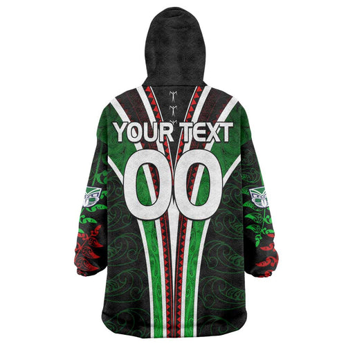 Personalised New Zealand Rugby Silver Fern Wearable Blanket Hoodie The Maori Warriors LT9
