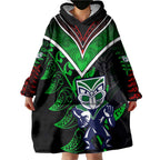 Personalised New Zealand Rugby Silver Fern Wearable Blanket Hoodie The Maori Warriors LT9