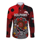 personalised-anzac-dolphins-rugby-long-sleeve-button-shirt-indigenous-circles-and-waves