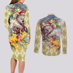 Have A Koala-ty Christmas in July Couples Matching Long Sleeve Bodycon Dress and Long Sleeve Button Shirt