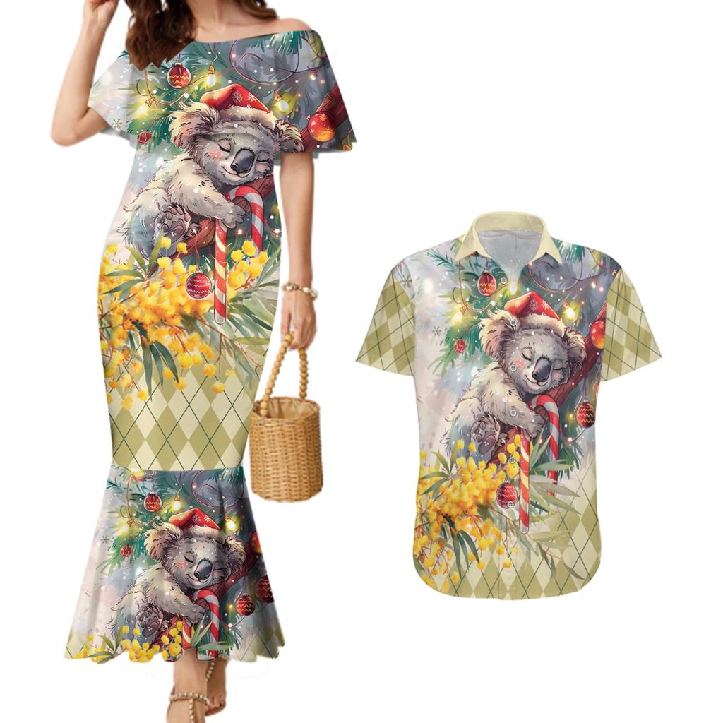 Have A Koala-ty Christmas in July Couples Matching Mermaid Dress and Hawaiian Shirt