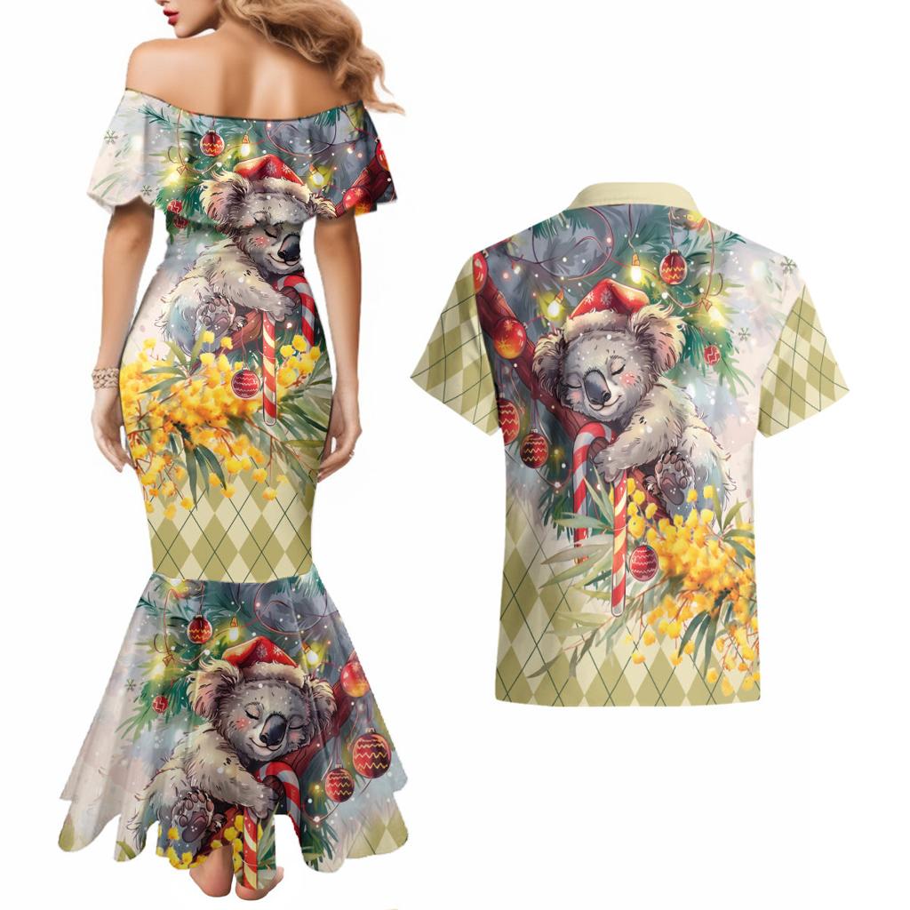 Have A Koala-ty Christmas in July Couples Matching Mermaid Dress and Hawaiian Shirt