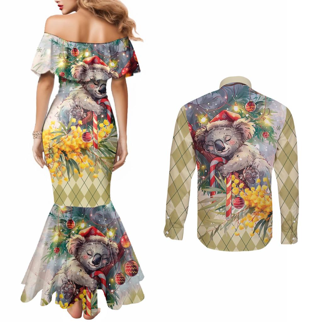 Have A Koala-ty Christmas in July Couples Matching Mermaid Dress and Long Sleeve Button Shirt