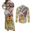 Have A Koala-ty Christmas in July Couples Matching Off Shoulder Maxi Dress and Long Sleeve Button Shirt