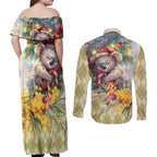 Have A Koala-ty Christmas in July Couples Matching Off Shoulder Maxi Dress and Long Sleeve Button Shirt