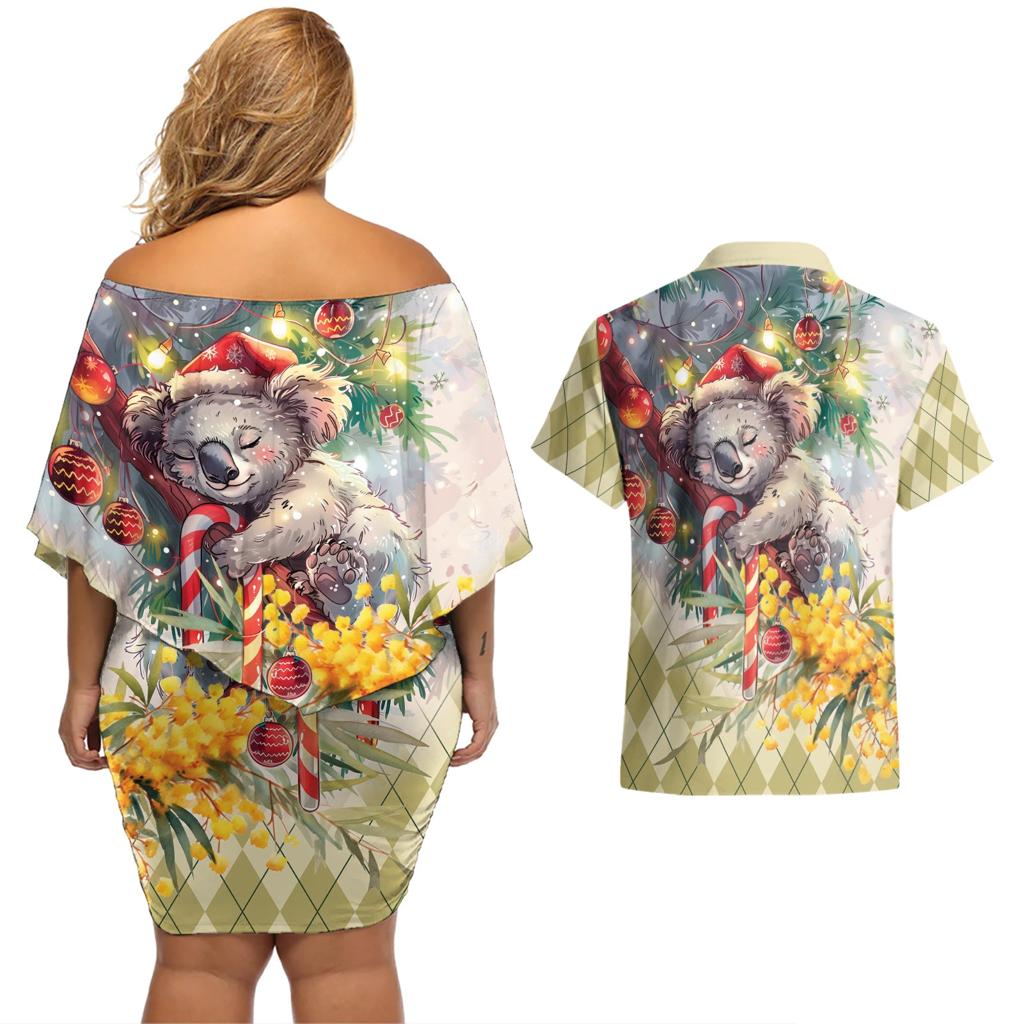 Have A Koala-ty Christmas in July Couples Matching Off Shoulder Short Dress and Hawaiian Shirt