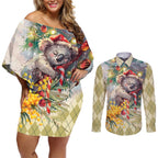 Have A Koala-ty Christmas in July Couples Matching Off Shoulder Short Dress and Long Sleeve Button Shirt