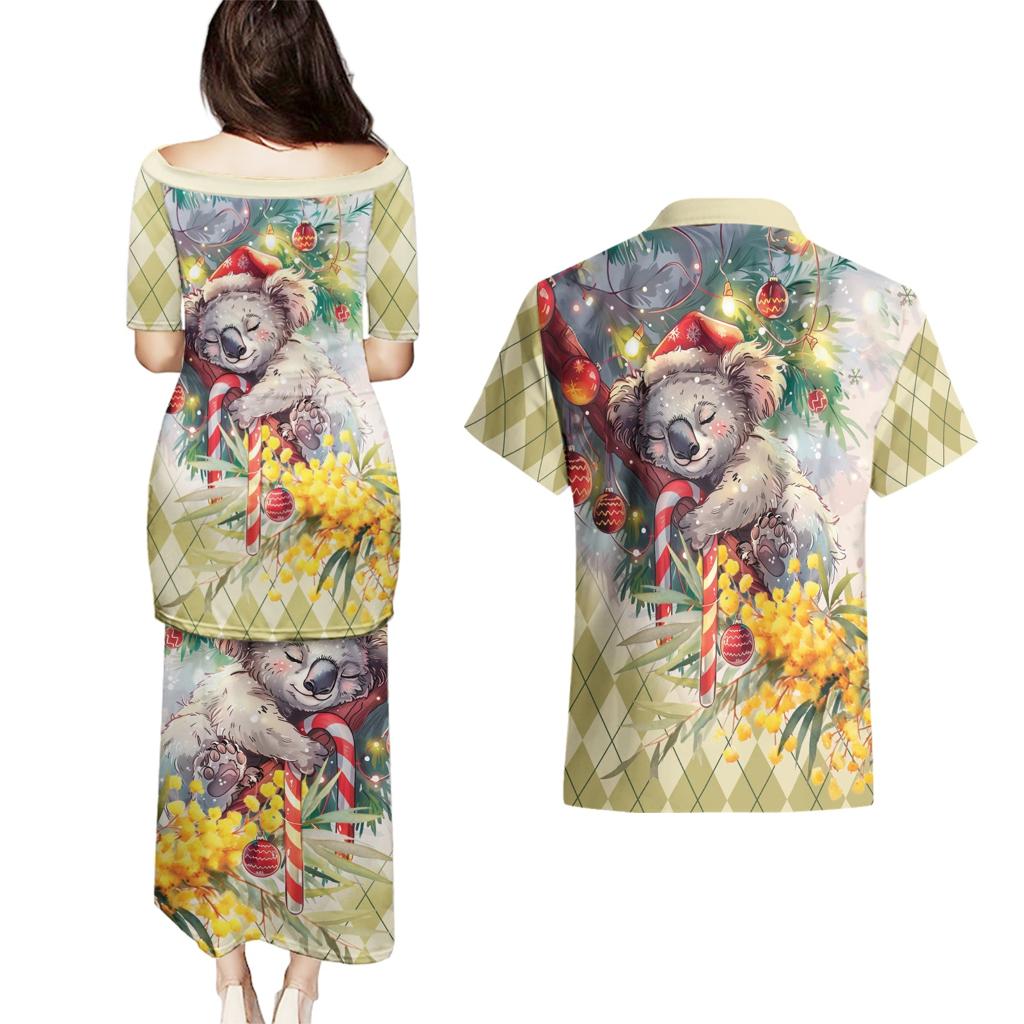 Have A Koala-ty Christmas in July Couples Matching Puletasi and Hawaiian Shirt