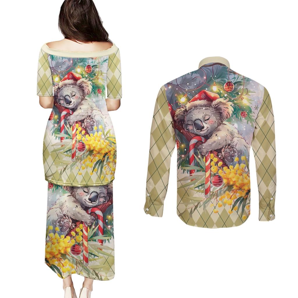 Have A Koala-ty Christmas in July Couples Matching Puletasi and Long Sleeve Button Shirt